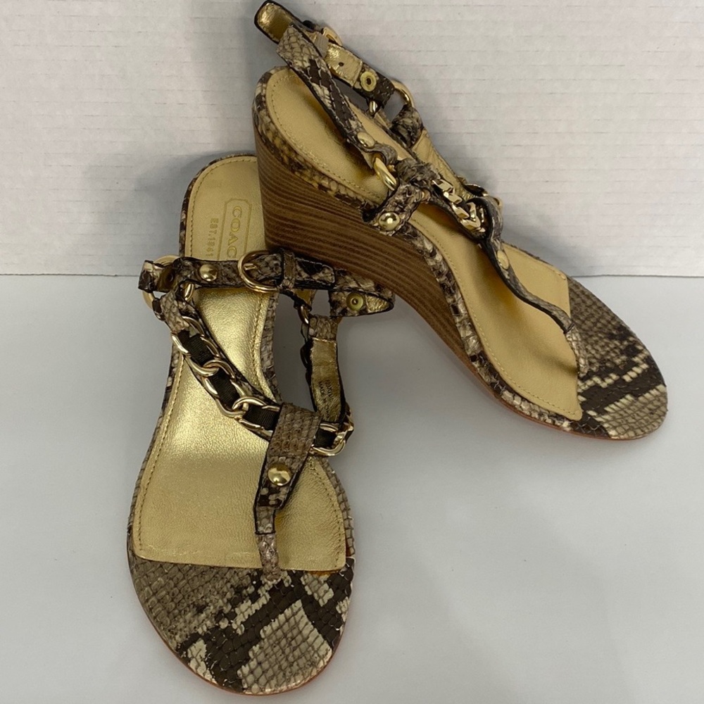 Coach Snakeskin Print with Gold Strap Sandals